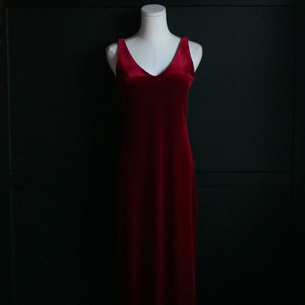 Garage | Vintage Y2K, Crimson Red Velvet, V-neck, Evening Gown
